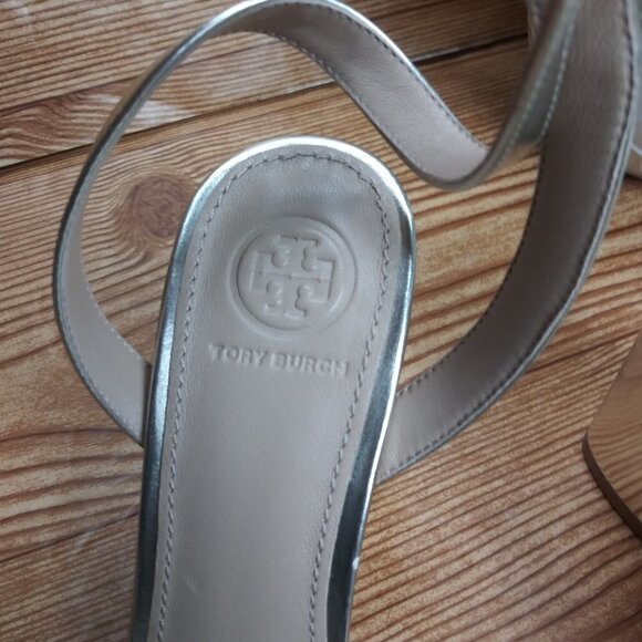 TORY BURCH gold Elizabeth Patent Leather block high heel strappy sandals size 6M - Picture 7 of 10